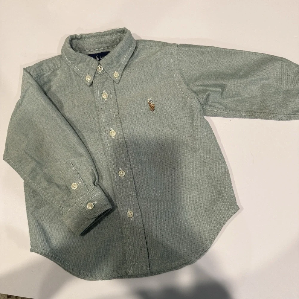 Ralph Lauren Baby Boy 18M Oxford Shirt Long Sleeve Green Button Down Pony Logo